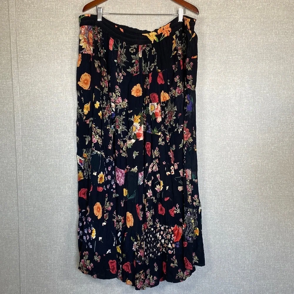 S Stream 5856 New Black Floral Print Broomstick Skirt